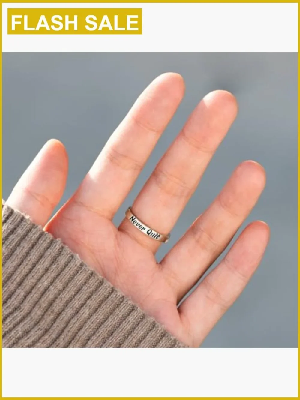 Women's 925 Sterling Silver Cross Ring Never Quit Engraved